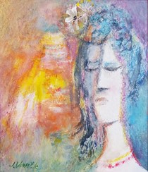 Dáma s květinou, olej 19x22,5