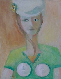Dáma v kloboučku, olej 50x63