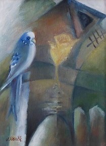 Modrá andulka, olej 23x17,5